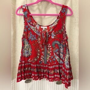 Patrons of Peace Red Floral Paisley Tank Top